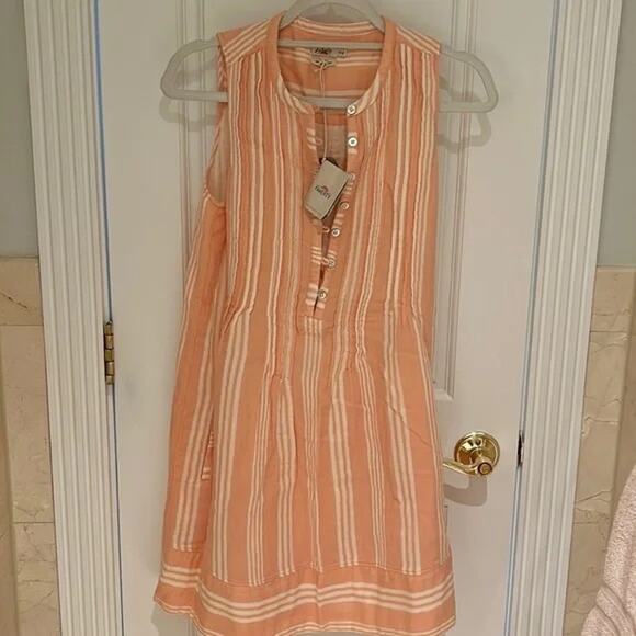 Faherty Isha Dress in Sepia Neutral Stripe, A32 - Picture 3 of 12